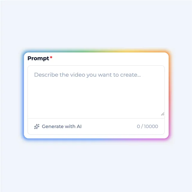 Text input interface for writing AI video generation prompts and descriptions